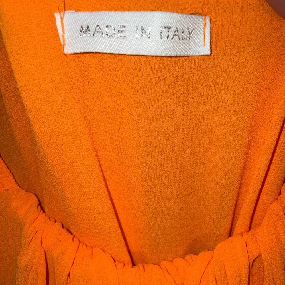 NWOT | Made In Italy | Neon Orange Ruffle Pleated Tiered Maxi Dress - Picture 2 of 4